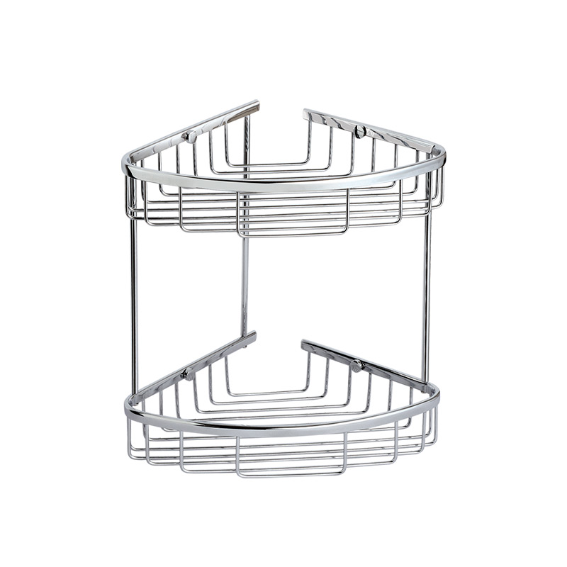 FM302 Bathroom double deck basket brass corner basket chrome wall mounted basket