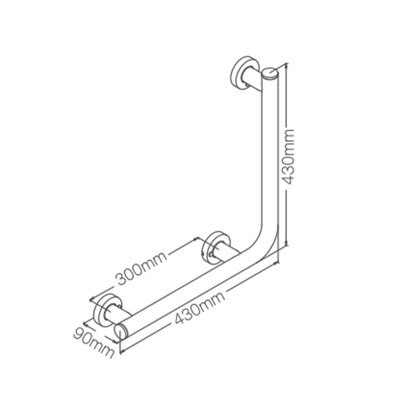 HM3254 90 Degree 304 Stainless Steel L Shape Steel Bathroom Toilet Grab Bar