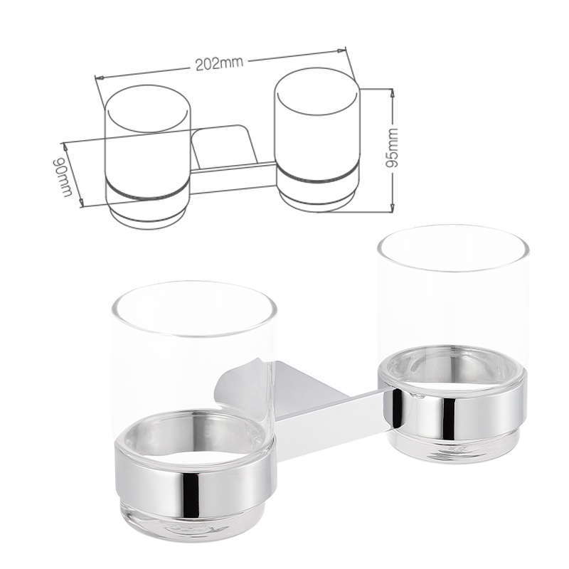 M42 Hotel bathroom Hanging double mouthwash cup tumbler bracket bathroom stainless steel double tumbler holder