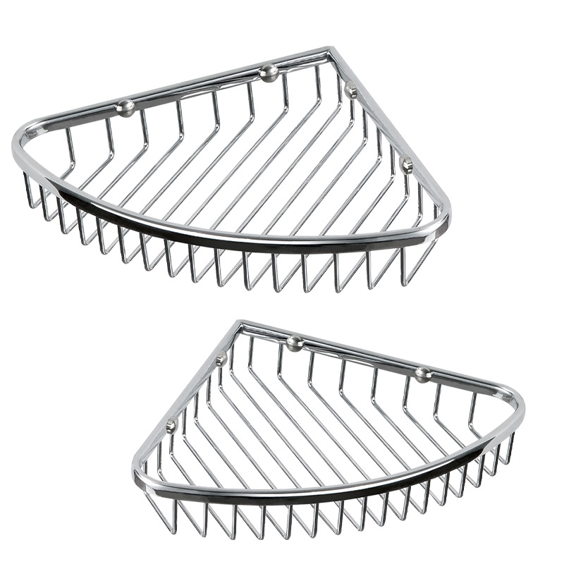 FM53 Single stainless steel corner shelf rack round wire bathroom basket