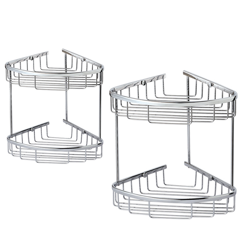 FM302 Bathroom double deck basket brass corner basket chrome wall mounted basket