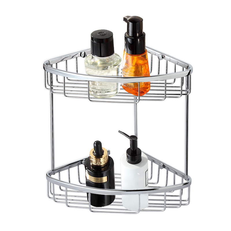 FM302H Modern Two Layer Stainless Steel Hollow Shampoo Corner Commodity Carrier Bathroom Shelf