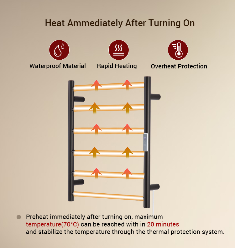 DR6029 Energy conservation 304 Stainless Steel Electric Heating Towel Rack Bathroom Heated Rail Towel Warmer