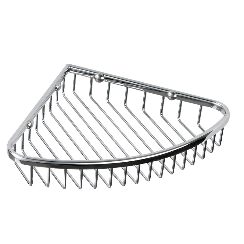 FM53 Single stainless steel corner shelf rack round wire bathroom basket