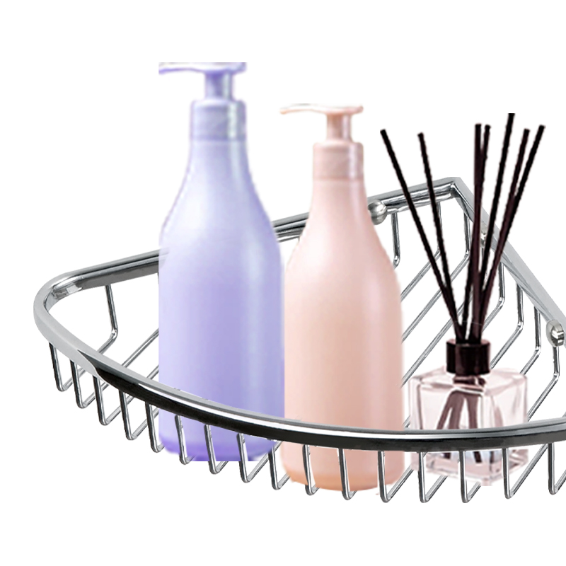 FM53 Single stainless steel corner shelf rack round wire bathroom basket