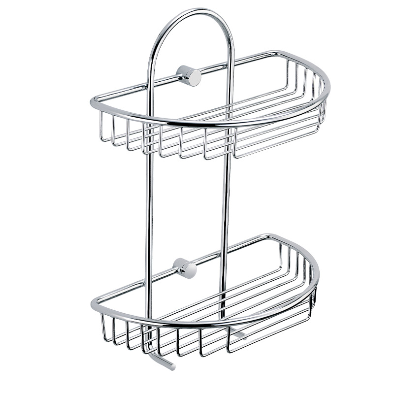 FM822 2 Dual Tier Square design Wall Mount chrome Bathroom Corner Shelf